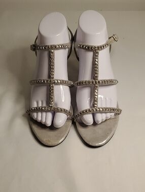 Nina Silver T-Strap Rhinestone Sandals